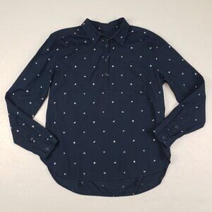The North Face Floral Button Up Blouse Blue Womens Small Long Sleeve Collar Top